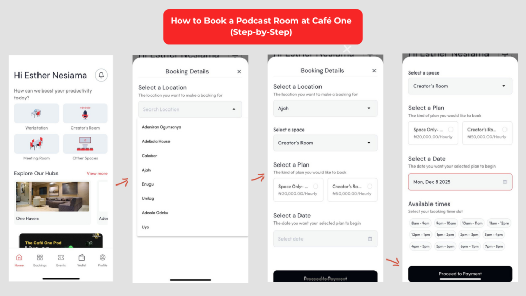How to book Cafe One podcast studio Lagos